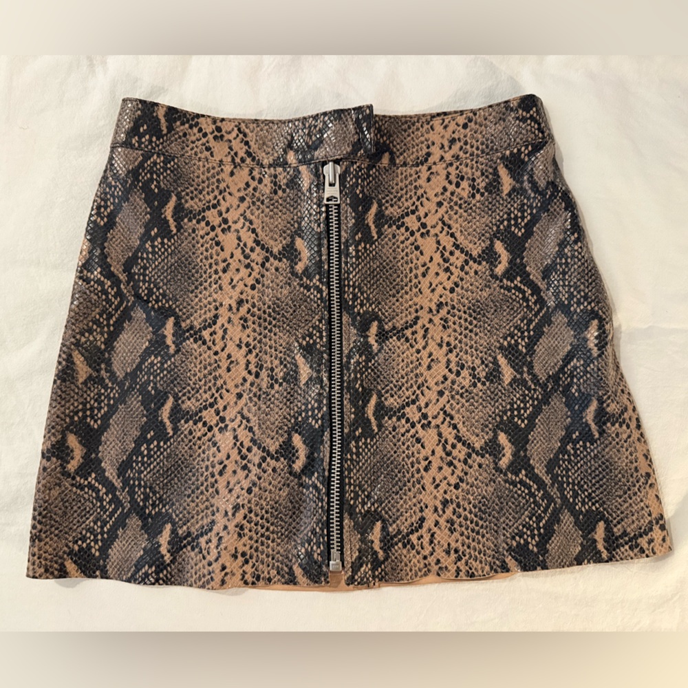 All Saints Lamb Leather Snake Print Oba Zip Mini Skirt
